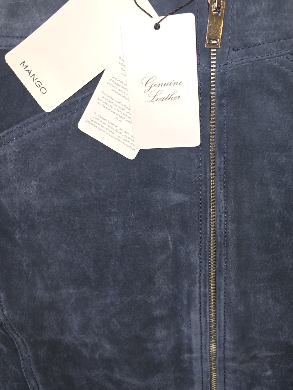 Mango Genuine Leather Mini Skirt Blue Front Zip NWT Size M - Picture 6 of 7